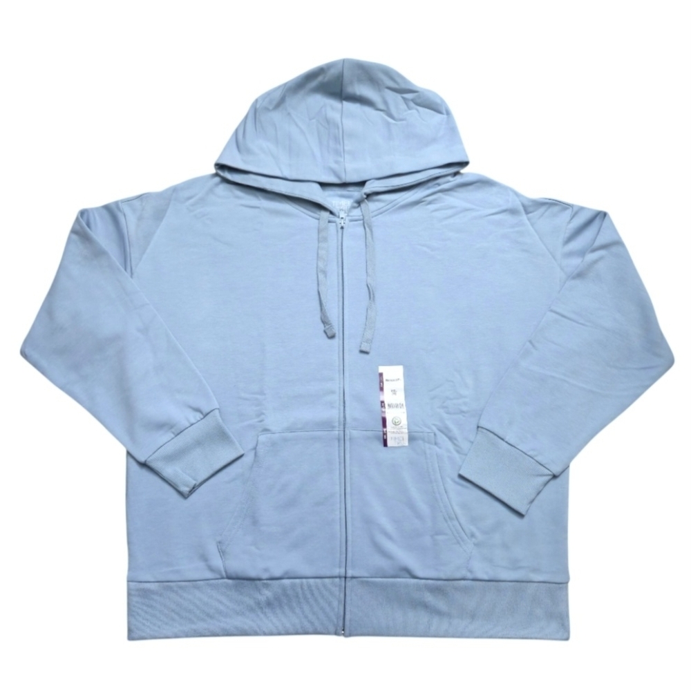 Time and Tru Women's Zip Front Fleece Hoodie Sweater in Caspian Blue, Size XXL.